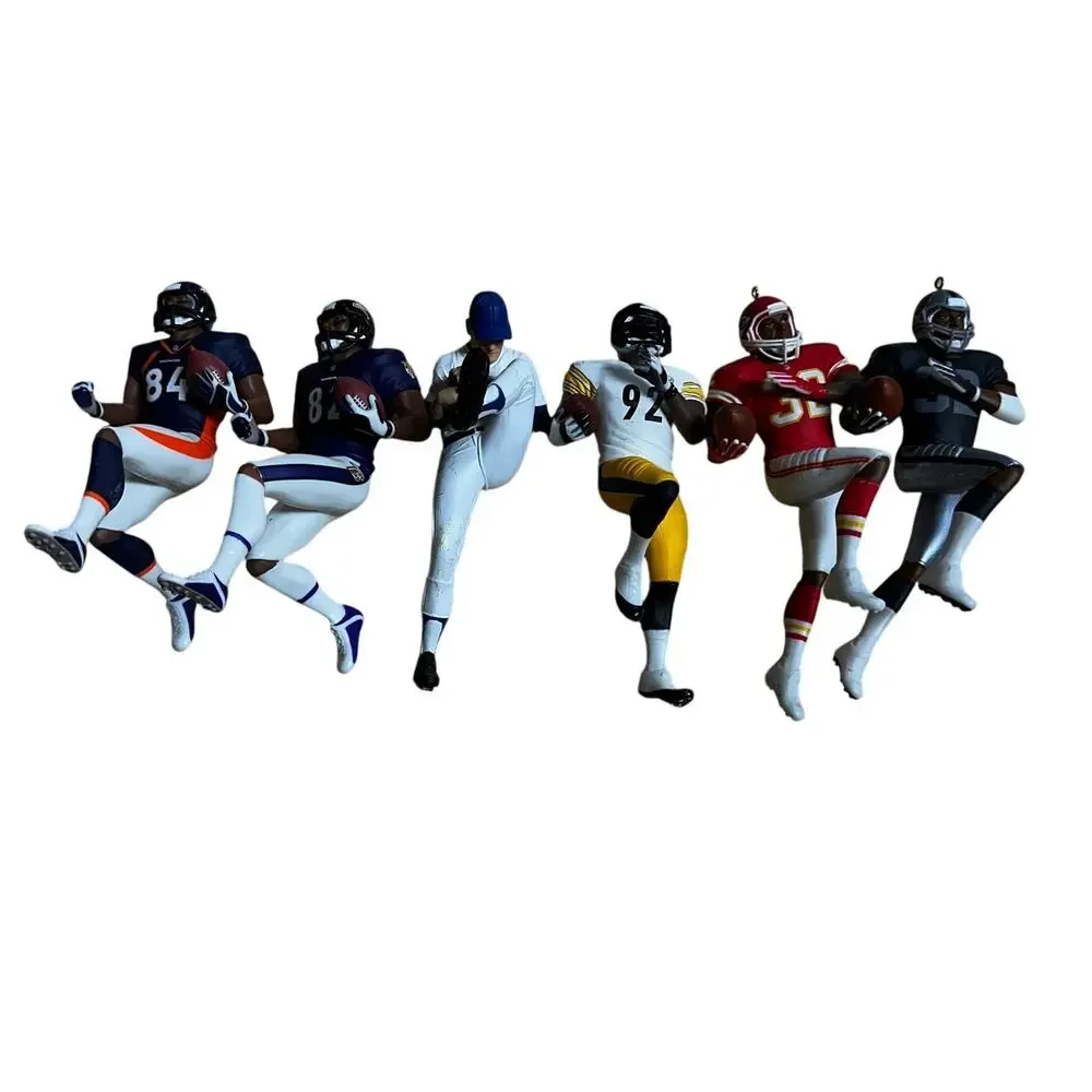 Set of Hallmark Sports Figures Football Baseball Christmas Tree Ornaments USED